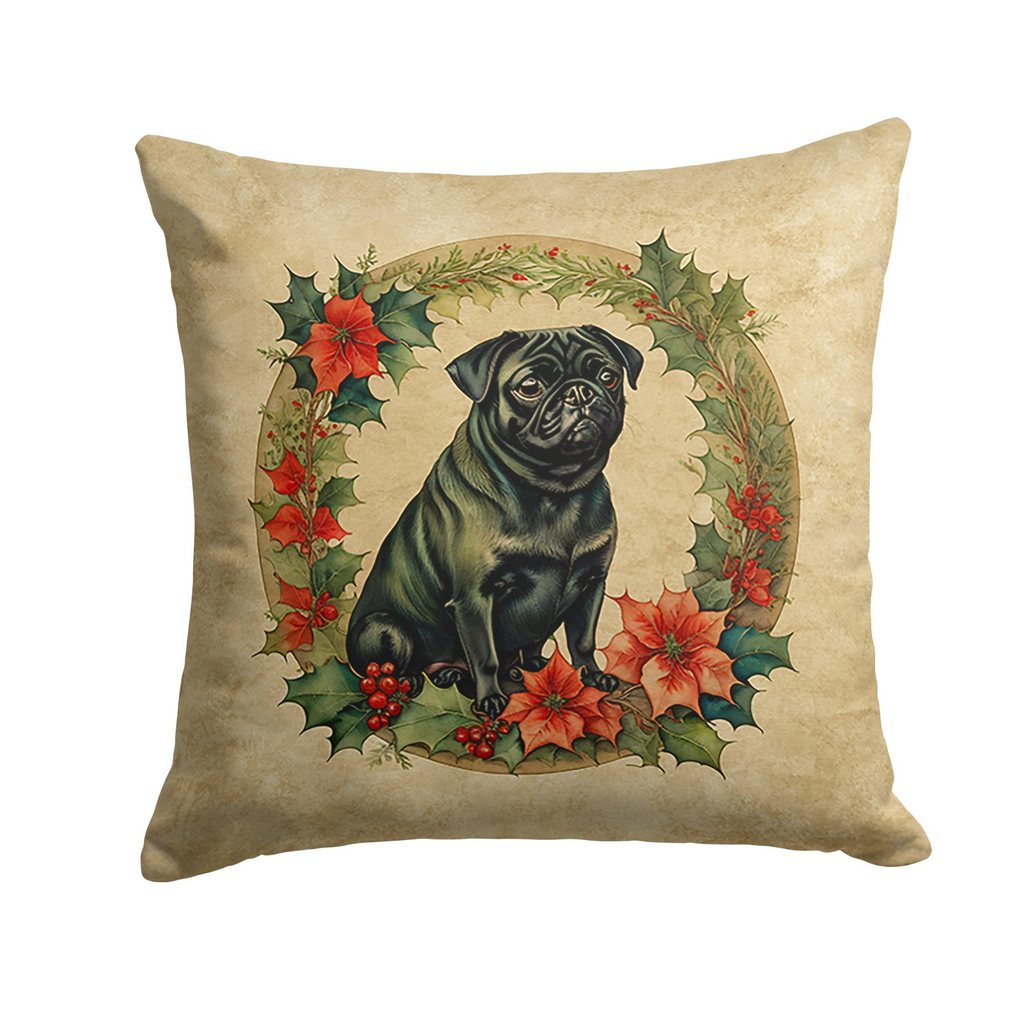 Glamorous Pups : Pug Christmas Flowers Throw Pillow