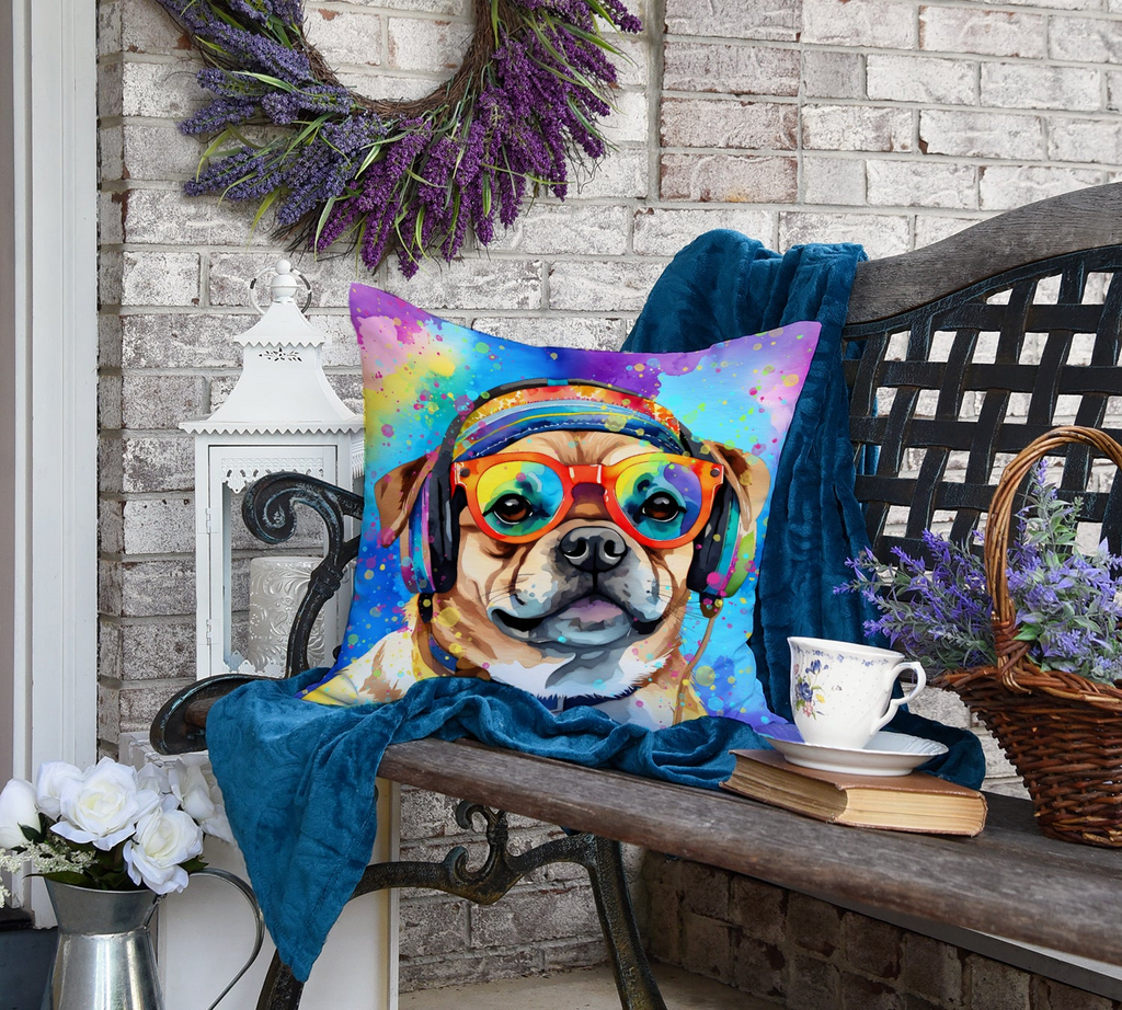 Glamorous Pups : Pug Hippie Dawg Throw Pillow