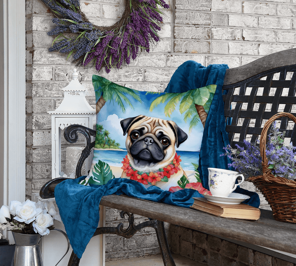 Glamorous Pups : Pug Luau Throw Pillow