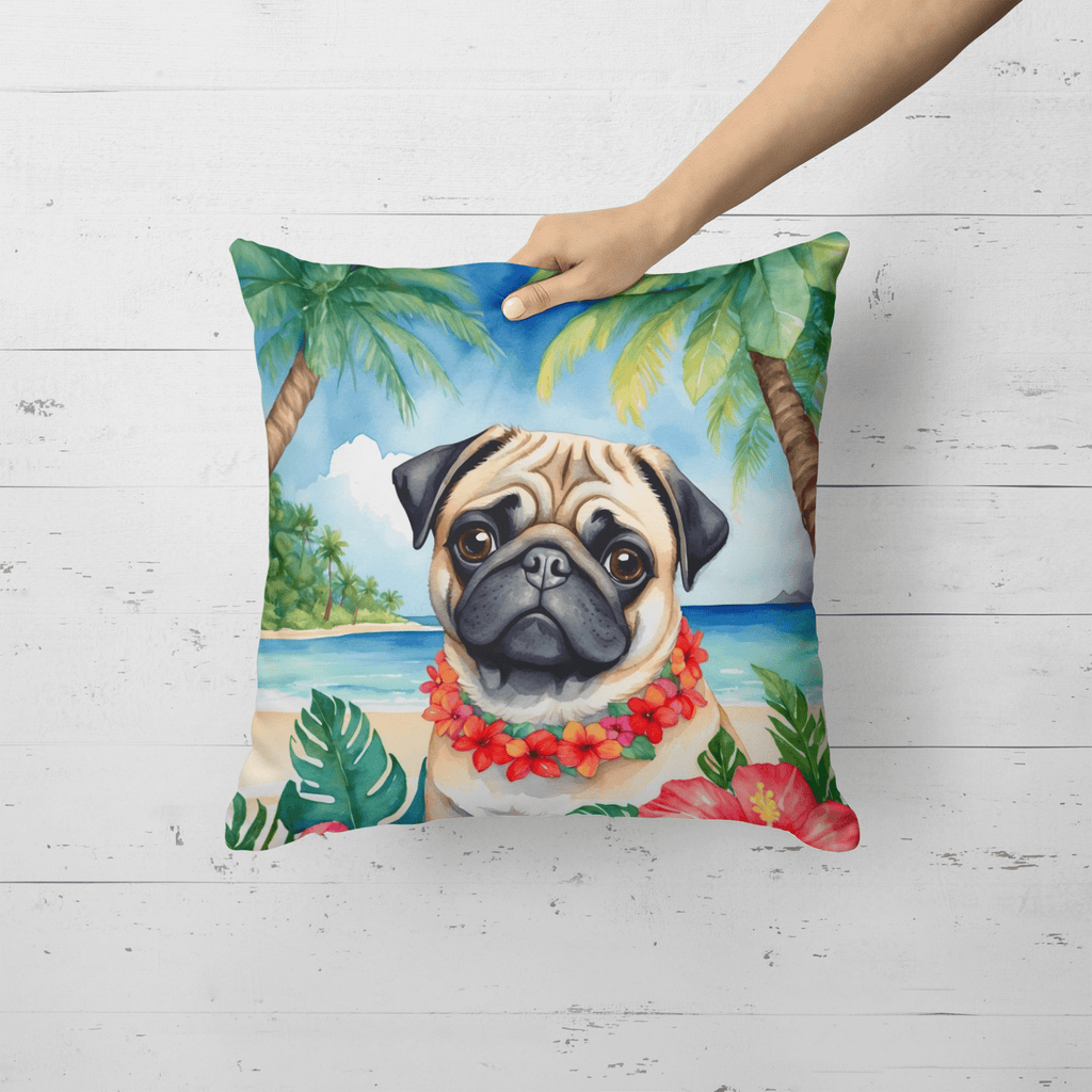 Glamorous Pups : Pug Luau Throw Pillow