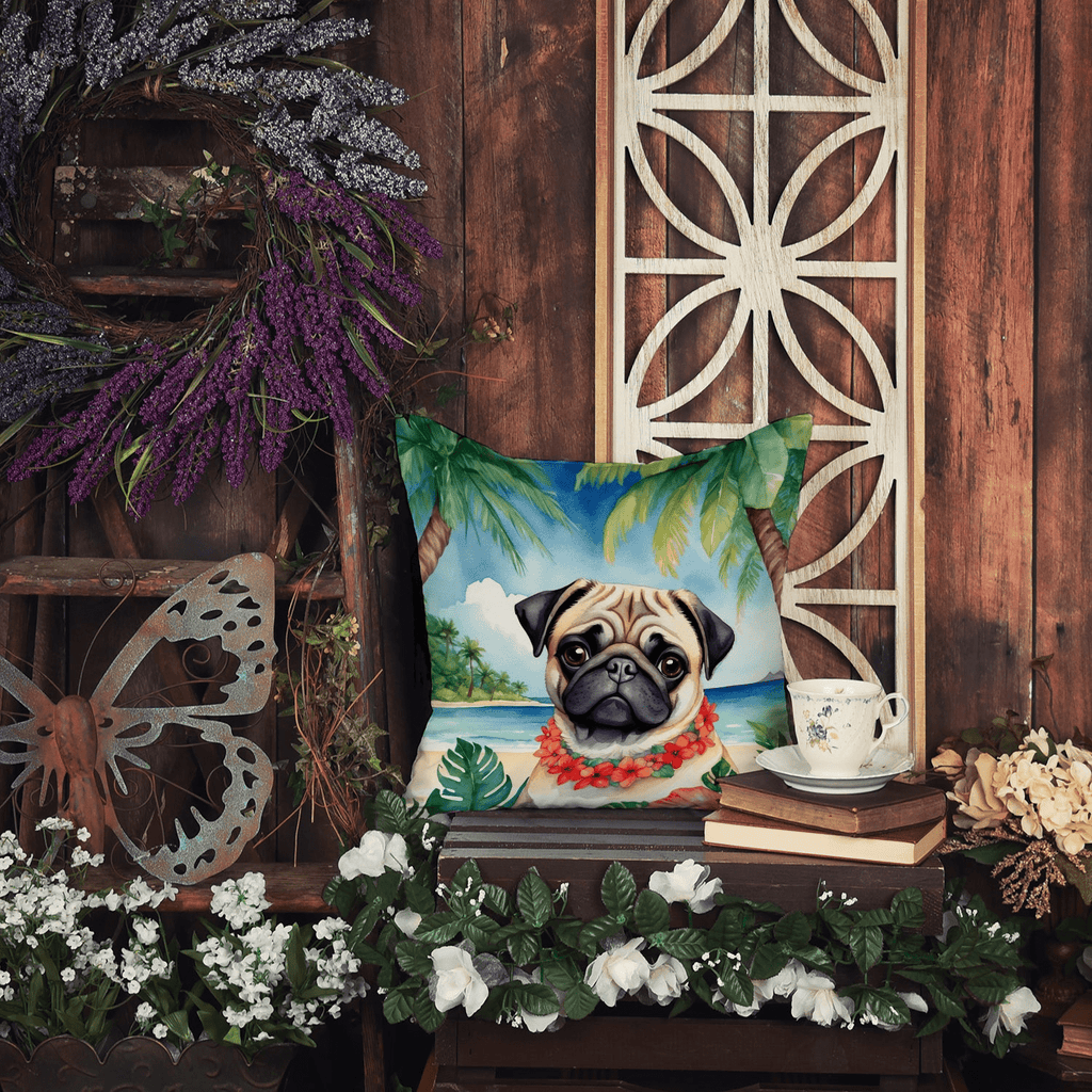 Glamorous Pups : Pug Luau Throw Pillow