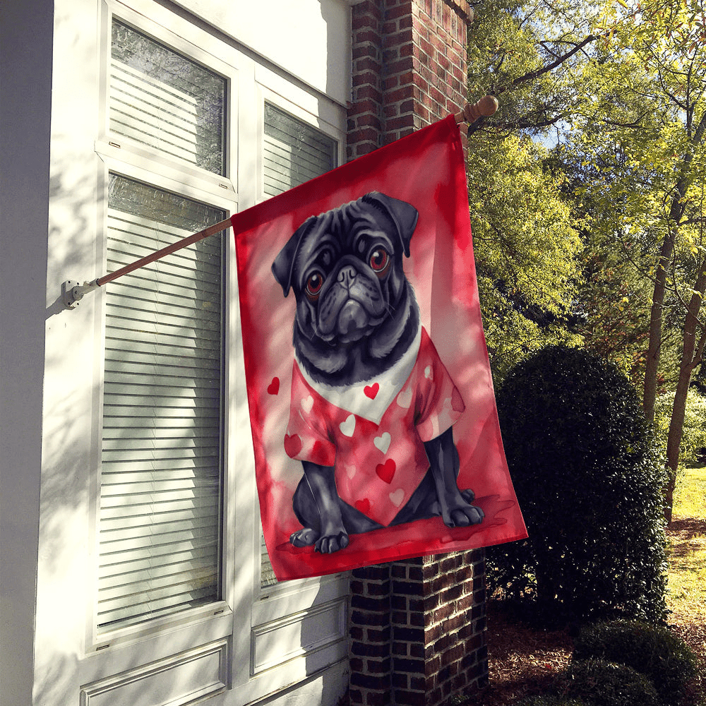 Glamorous Pups : Pug My Valentine House Flag