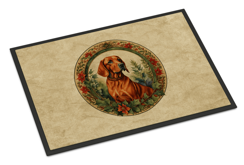 Glamorous Pups : Red Redbone Coonhound Christmas Flowers Doormat