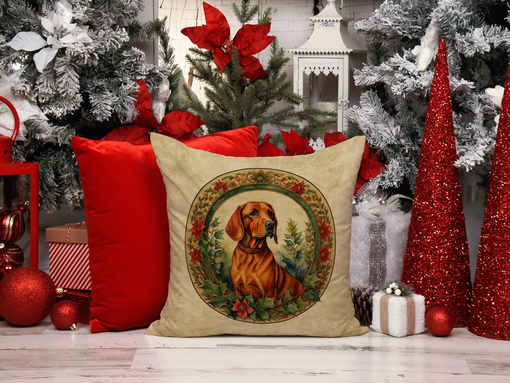 Glamorous Pups : Red Redbone Coonhound Christmas Flowers Throw Pillow