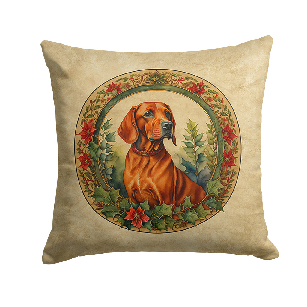 Glamorous Pups : Red Redbone Coonhound Christmas Flowers Throw Pillow