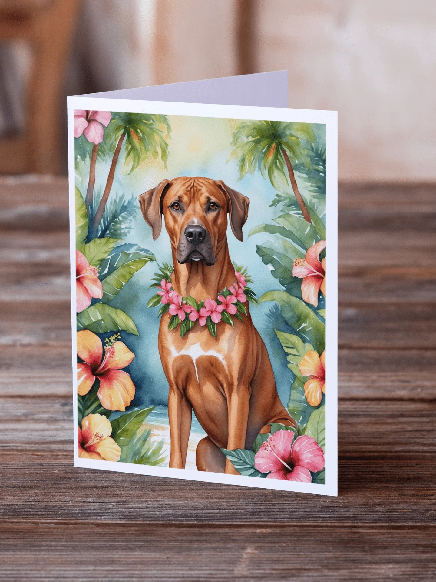 Rhodesian Ridgeback Luau Greeting Cards Pack of 8 – Glamorous Pups