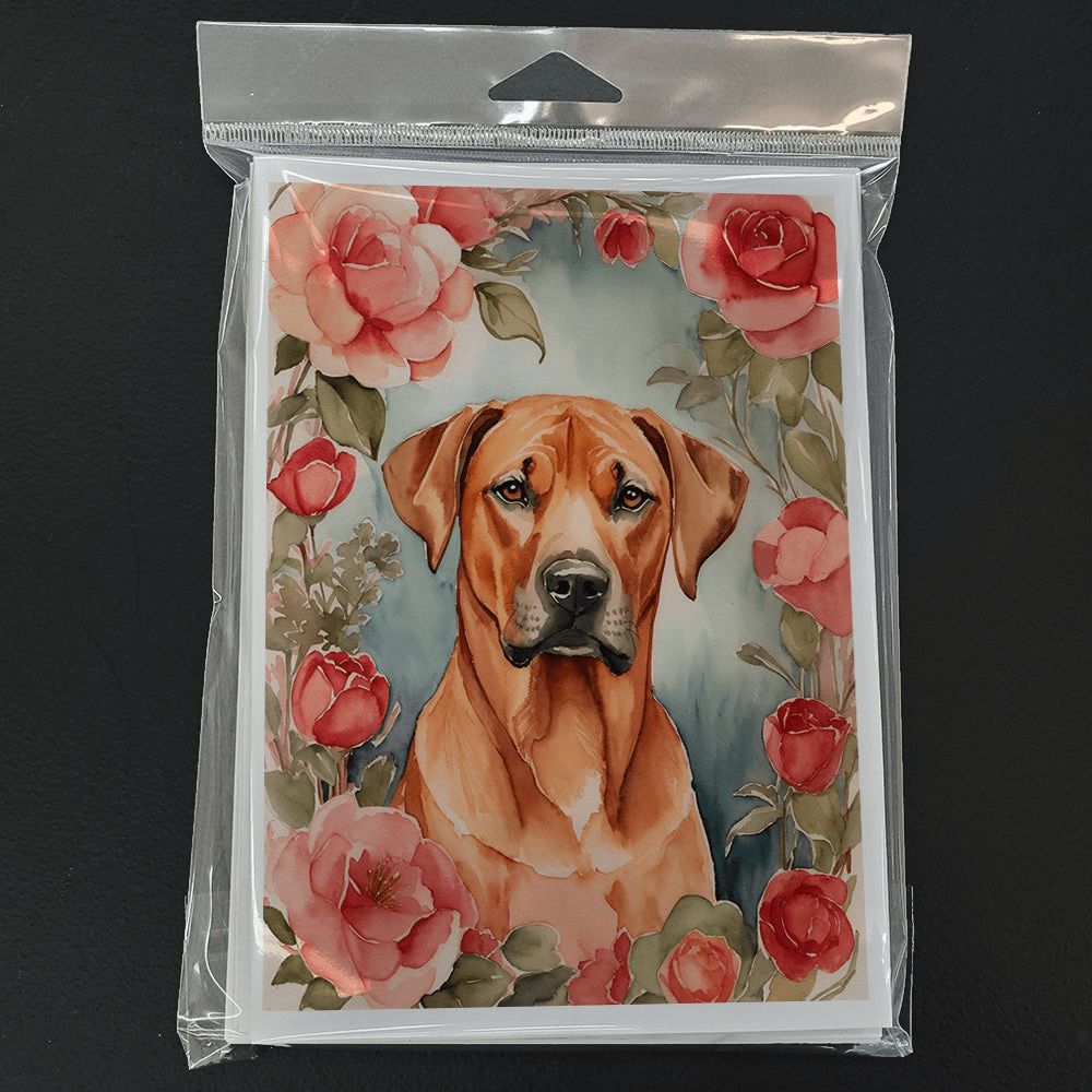 Glamorous Pups : Rhodesian Ridgeback Valentine Roses Greeting Cards Pack of 8