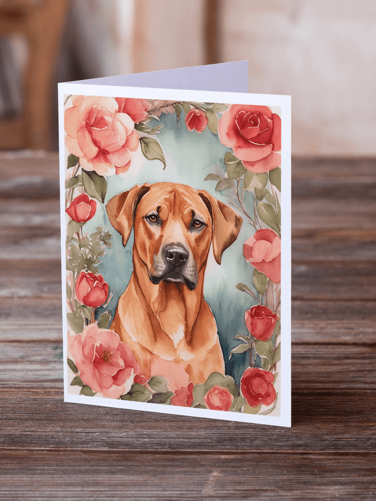 Glamorous Pups : Rhodesian Ridgeback Valentine Roses Greeting Cards Pack of 8
