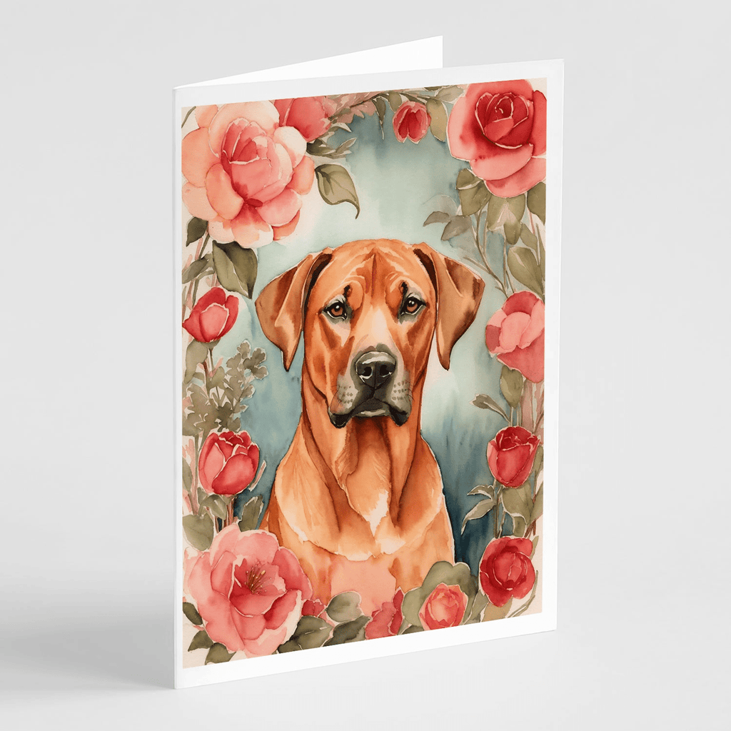 Glamorous Pups : Rhodesian Ridgeback Valentine Roses Greeting Cards Pack of 8