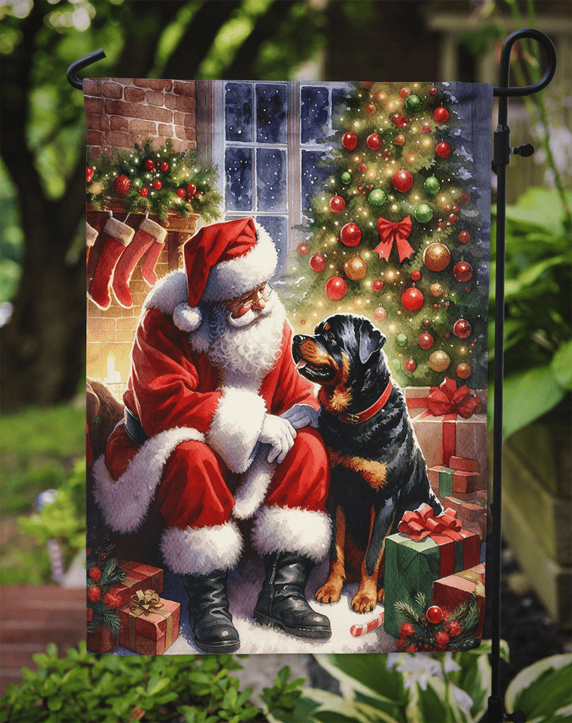 Glamorous Pups : Rottweiler and Santa Claus Garden Flag