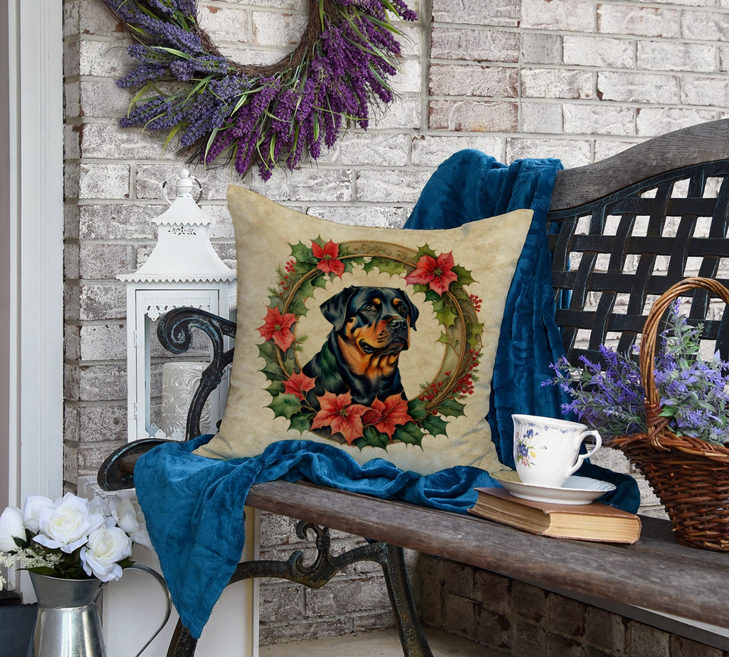 Glamorous Pups : Rottweiler Christmas Flowers Throw Pillow