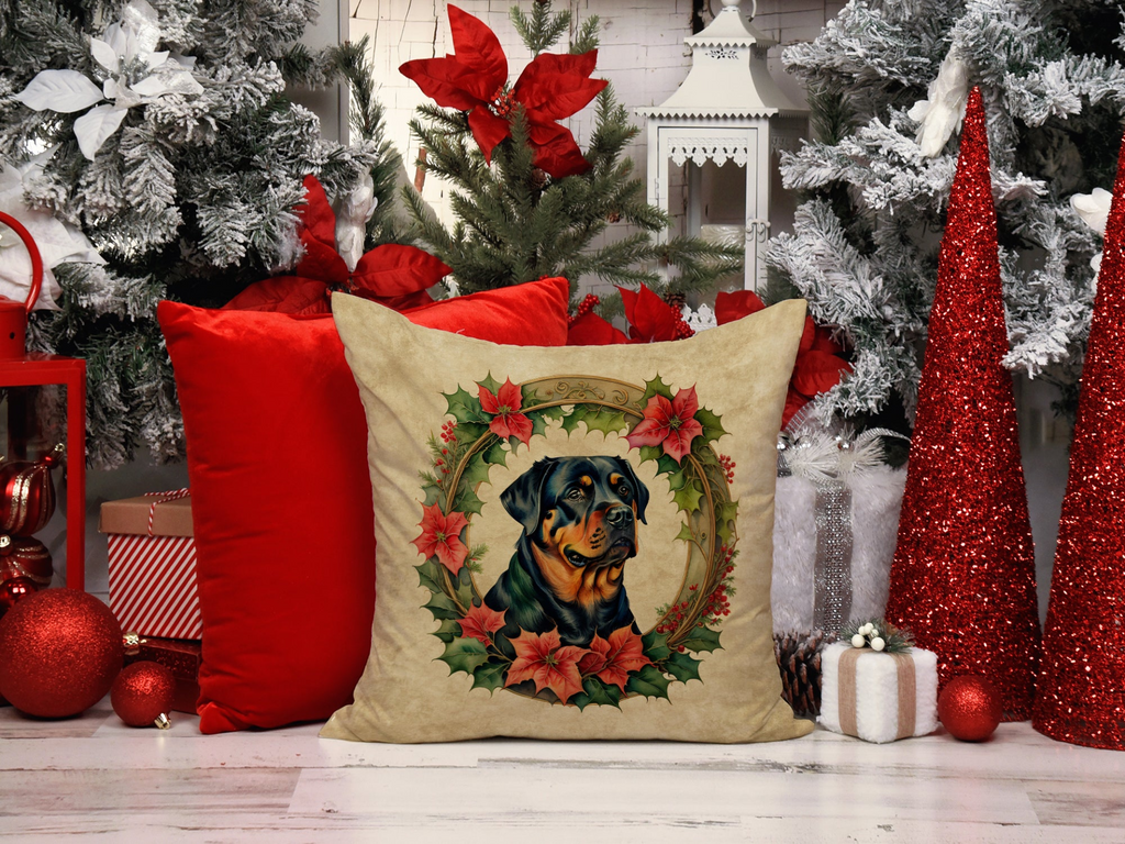 Glamorous Pups : Rottweiler Christmas Flowers Throw Pillow