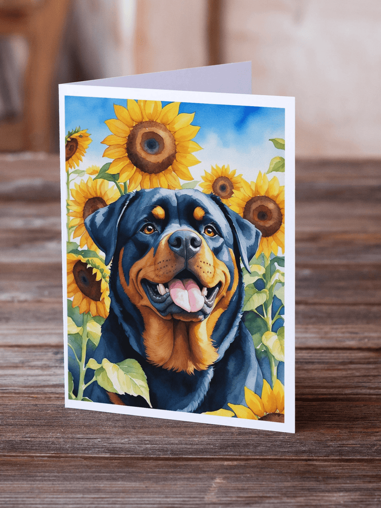 Glamorous Pups : Rottweiler in Sunflowers Greeting Cards Pack of 8