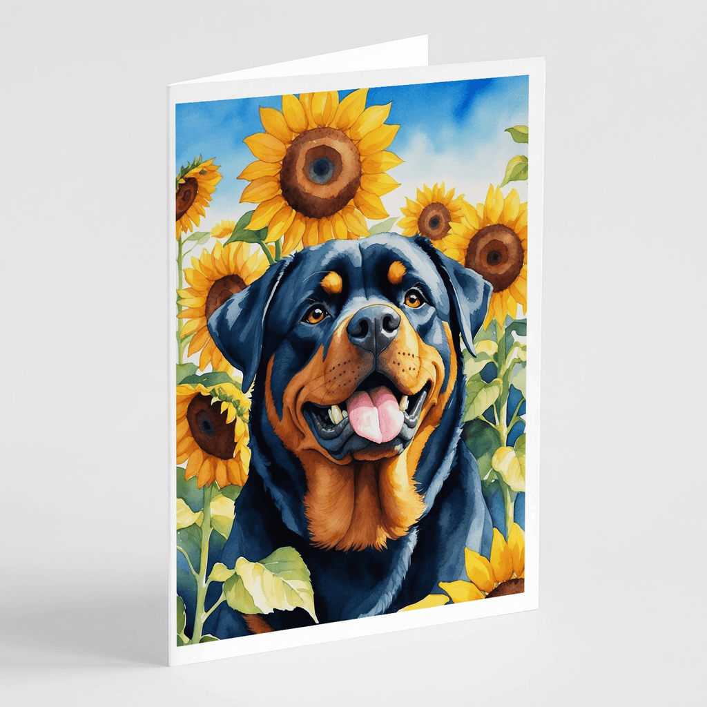 Glamorous Pups : Rottweiler in Sunflowers Greeting Cards Pack of 8