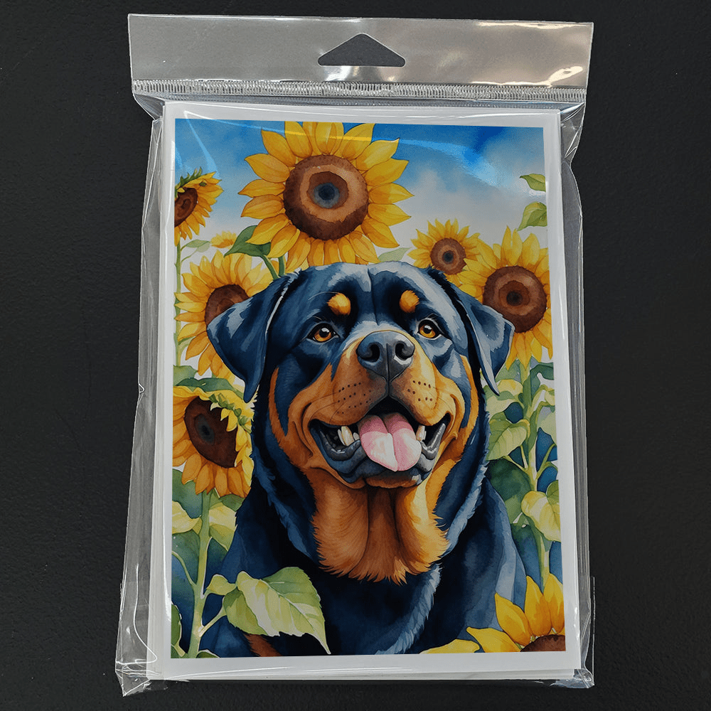 Glamorous Pups : Rottweiler in Sunflowers Greeting Cards Pack of 8