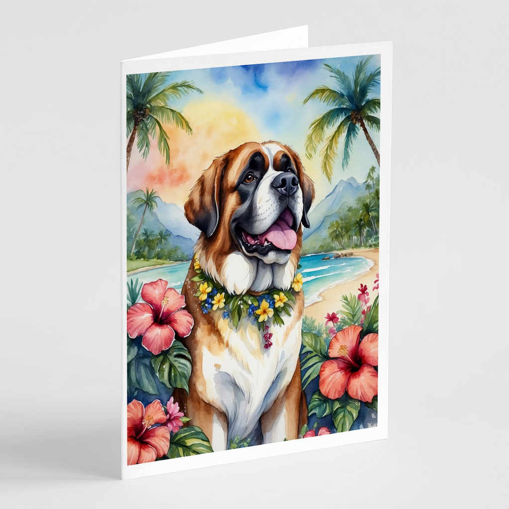 Glamorous Pups : Saint Bernard Luau Greeting Cards Pack of 8