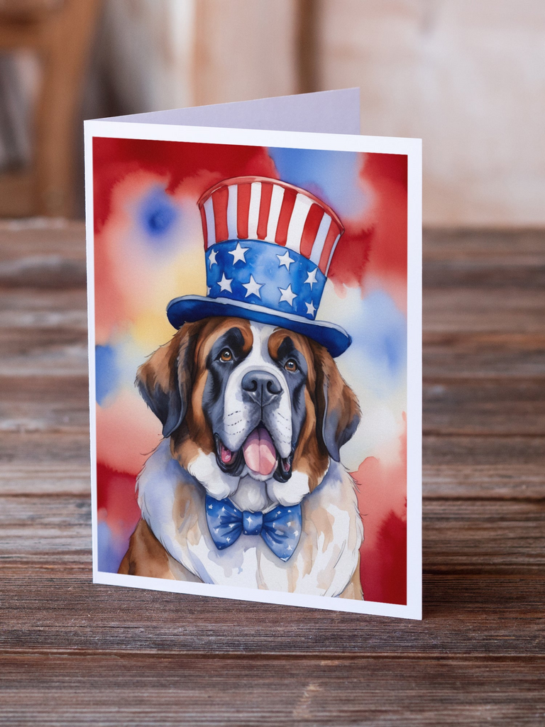 Glamorous Pups : Saint Bernard Patriotic American Greeting Cards Pack of 8