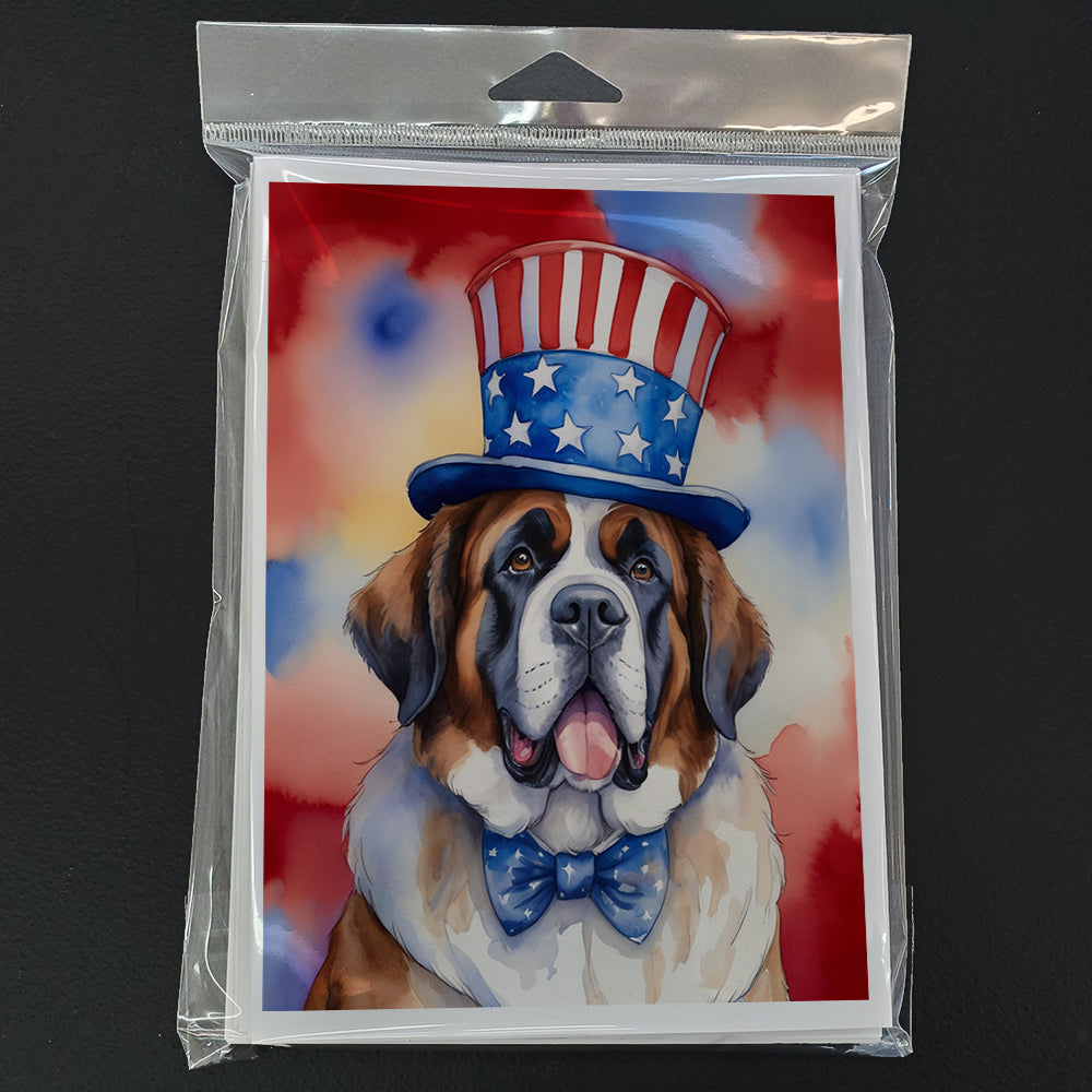 Glamorous Pups : Saint Bernard Patriotic American Greeting Cards Pack of 8
