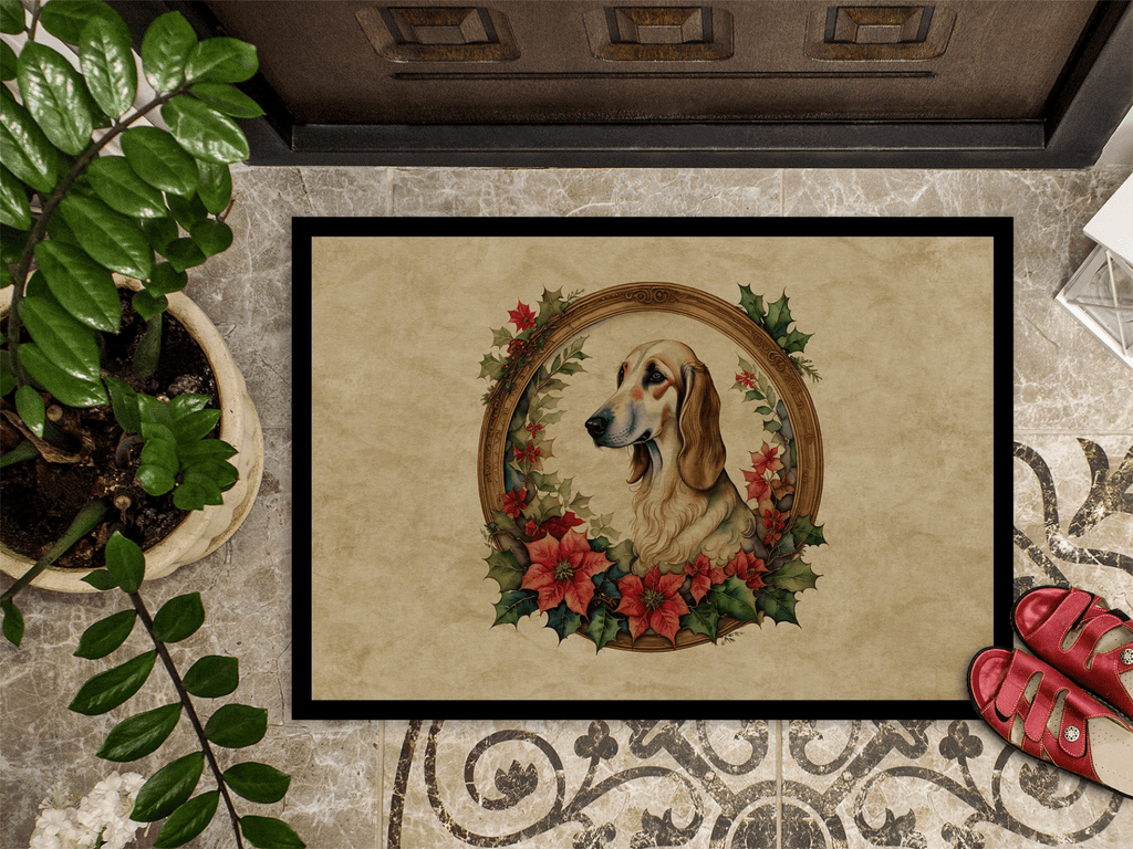 Glamorous Pups : Saluki Christmas Flowers Doormat