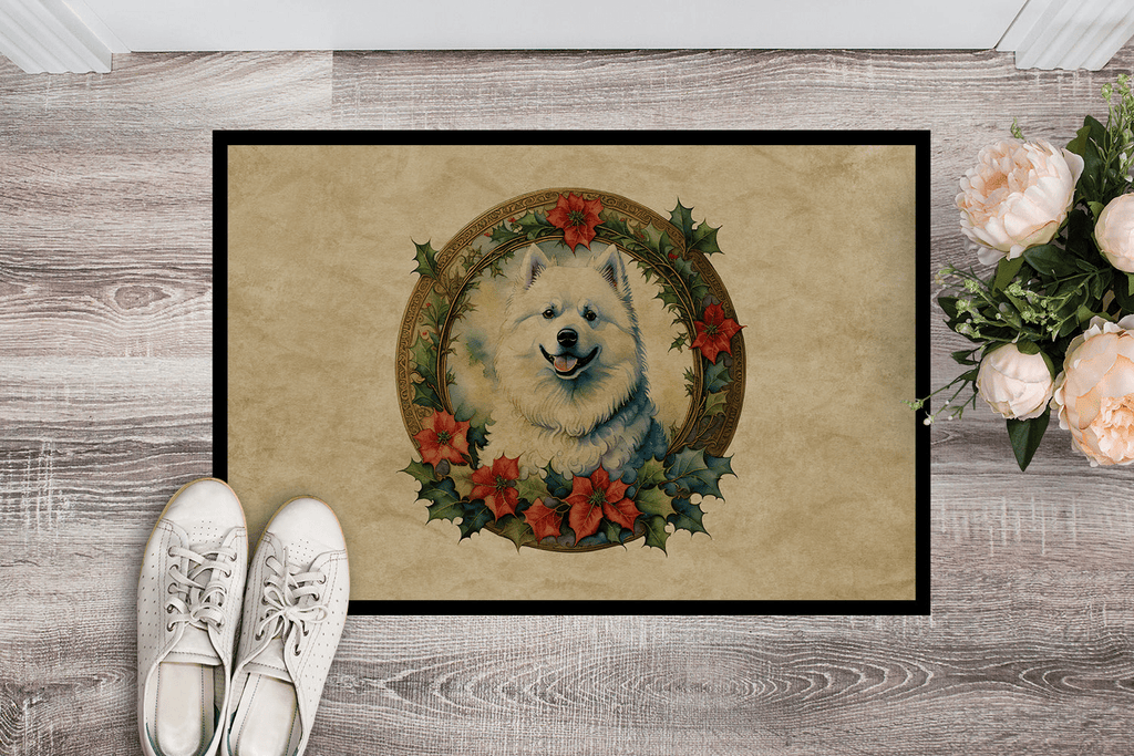 Glamorous Pups : Samoyed Christmas Flowers Doormat