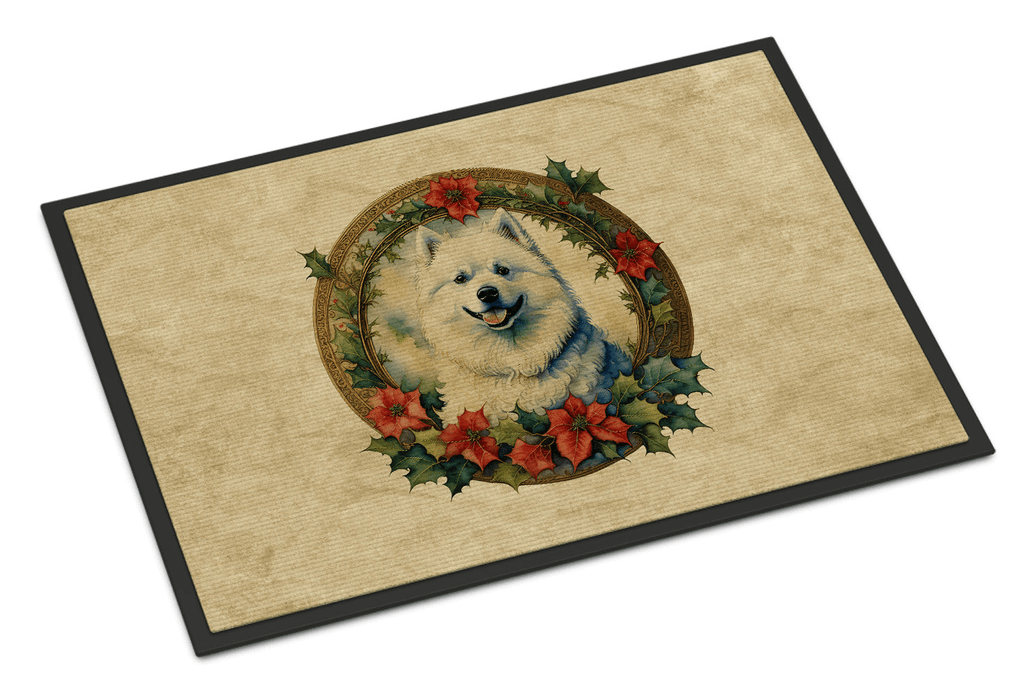 Glamorous Pups : Samoyed Christmas Flowers Doormat