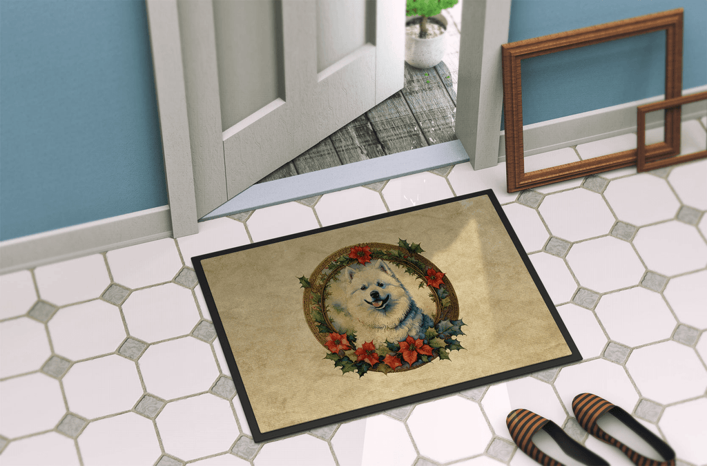 Glamorous Pups : Samoyed Christmas Flowers Doormat