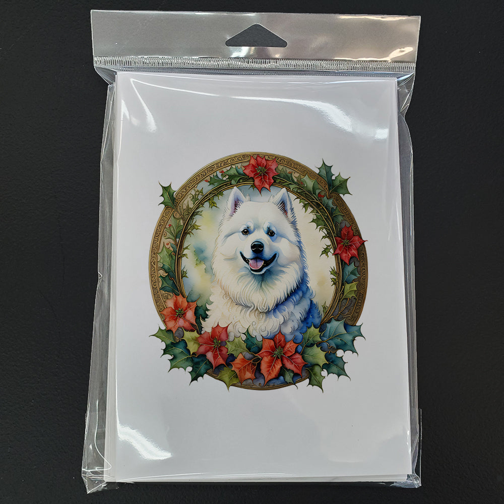 Glamorous Pups : Samoyed Christmas Flowers Greeting Cards Pack of 8