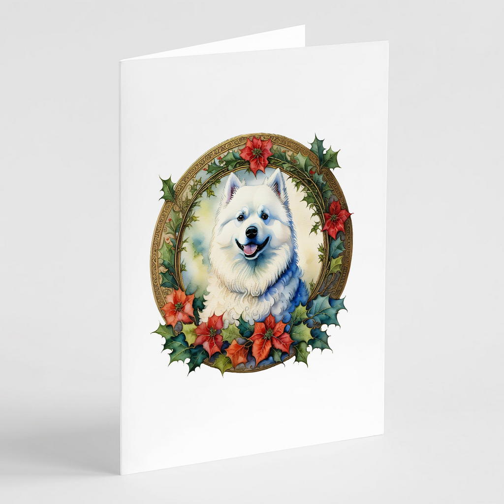 Glamorous Pups : Samoyed Christmas Flowers Greeting Cards Pack of 8