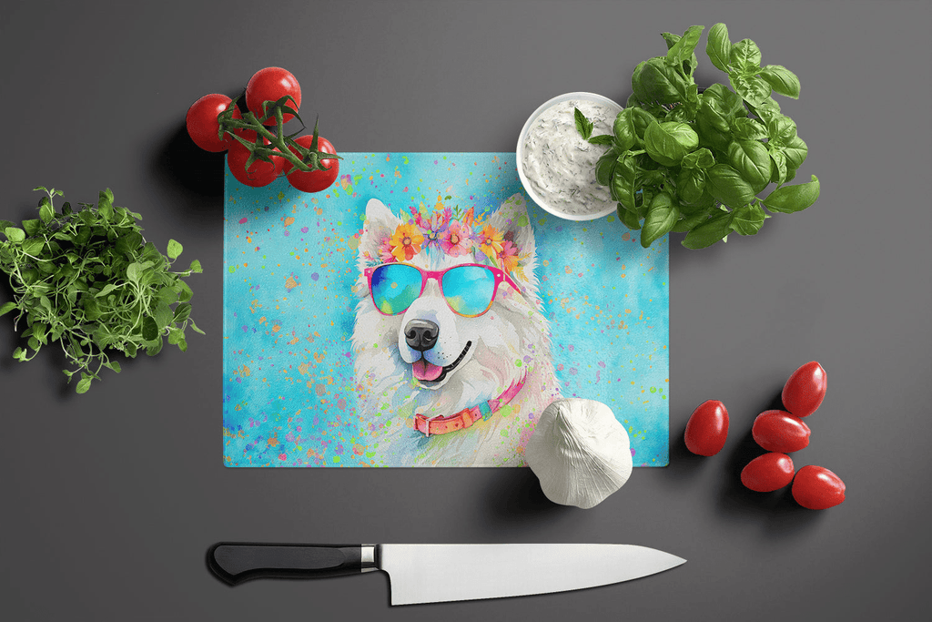 Glamorous Pups : Samoyed Hippie Dawg Glass Cutting Board
