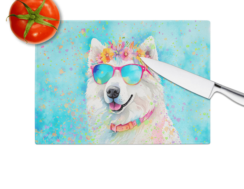 Glamorous Pups : Samoyed Hippie Dawg Glass Cutting Board