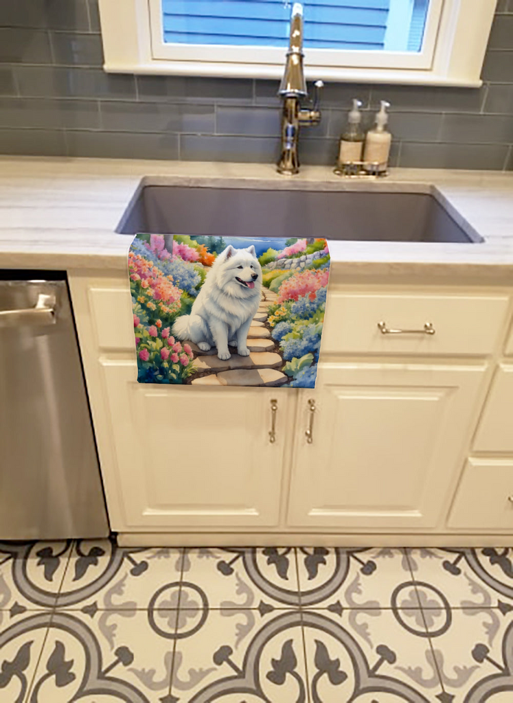 Glamorous Pups : Samoyed Spring Path Kitchen Towel