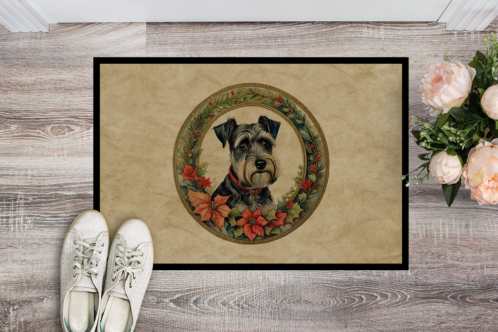 Glamorous Pups : Schnauzer Christmas Flowers Doormat