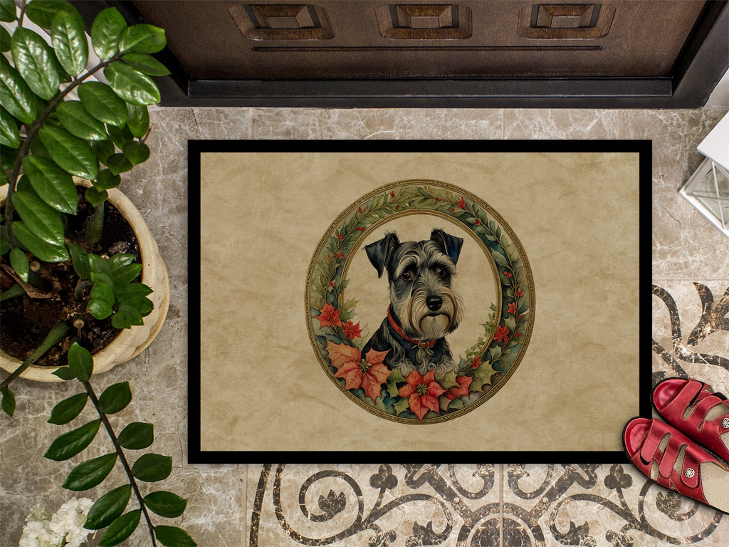 Glamorous Pups : Schnauzer Christmas Flowers Doormat