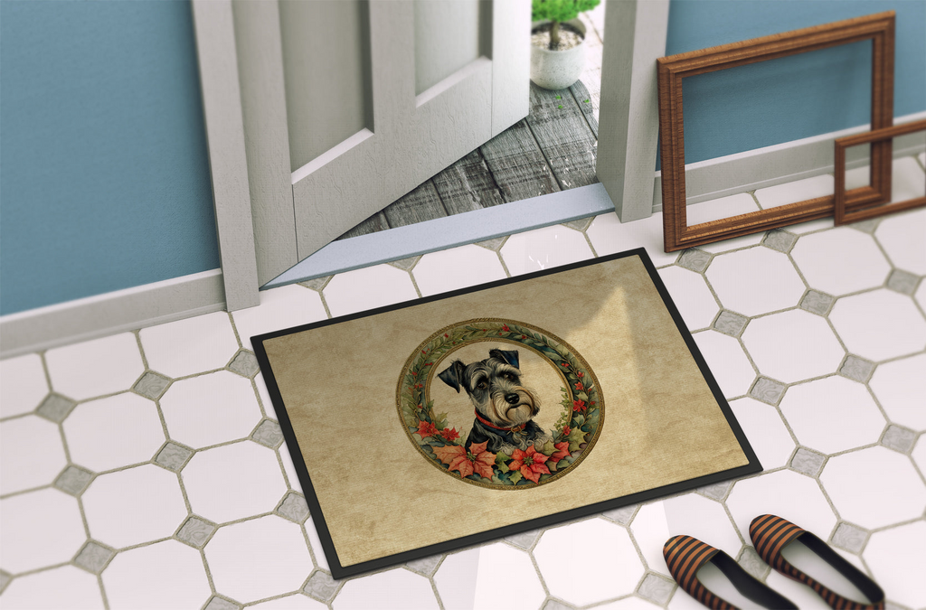 Glamorous Pups : Schnauzer Christmas Flowers Doormat