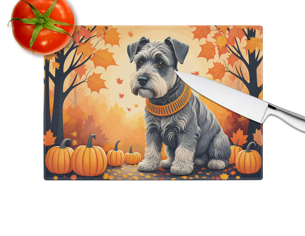 Glamorous Pups : Schnauzer Fall Glass Cutting Board