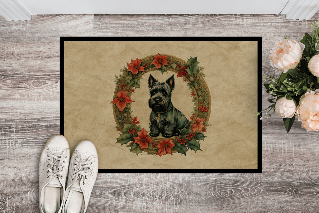 Glamorous Pups : Scottish Terrier Christmas Flowers Doormat