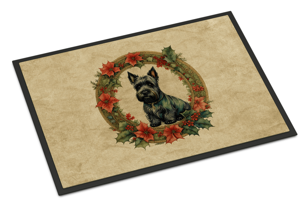 Glamorous Pups : Scottish Terrier Christmas Flowers Doormat