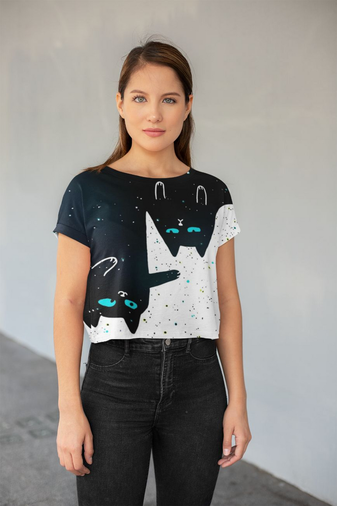 Glamorous Pups : Space cat 3 All-Over Print Crop Tee