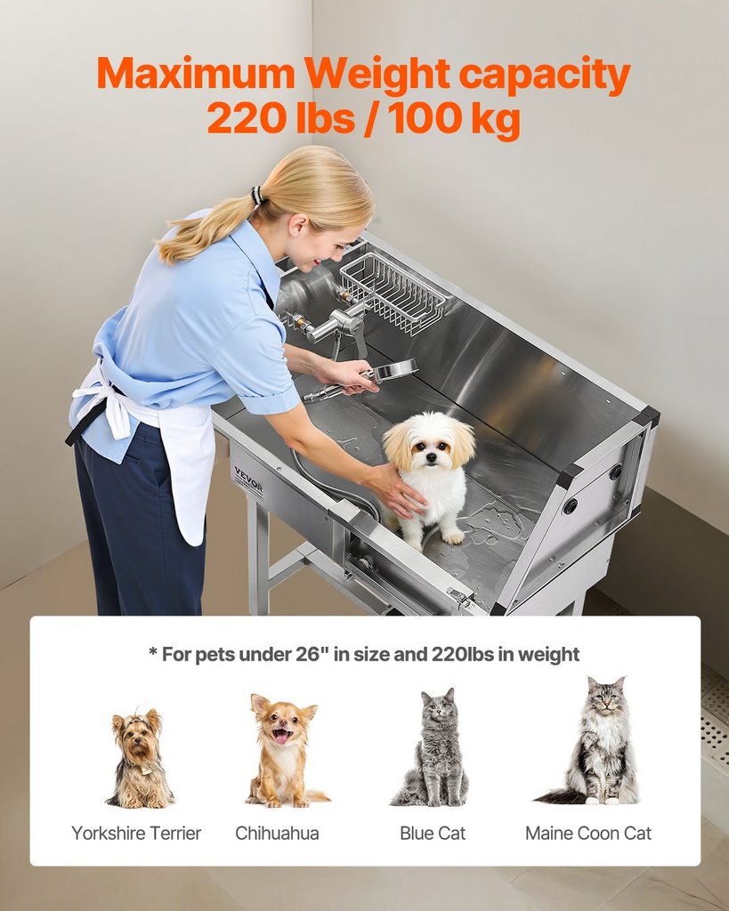 Glamorous Pups : VEVOR 34-Inch Stainless Steel Dog Washing Station with Hot & Cold Faucet, Showerhead & Non-Slip Stairs (Right Door)