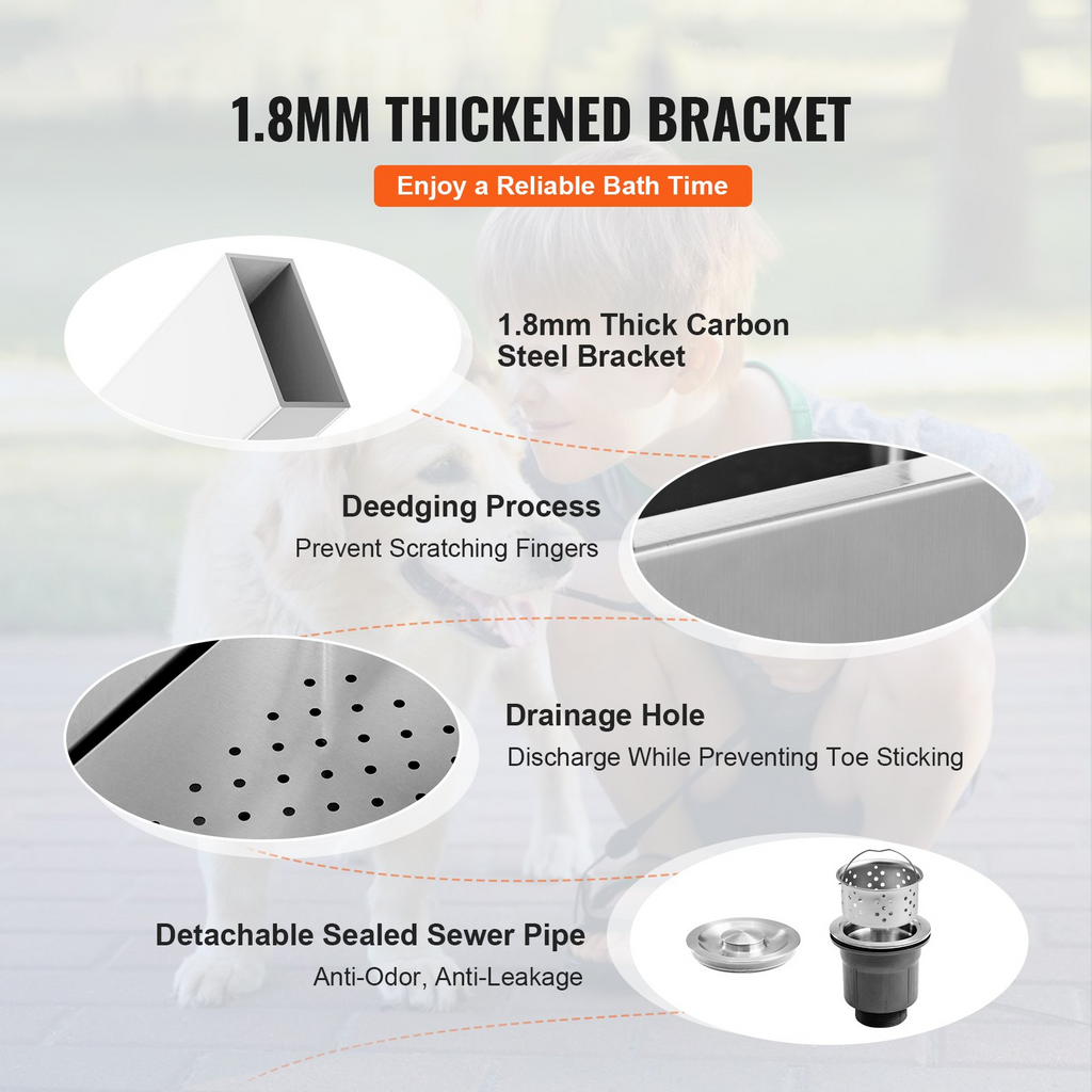 Glamorous Pups : VEVOR 50-Inch Electric Height-Adjustable Stainless Steel Dog Grooming Tub with Faucet, Soap Box & Full Accessories (Left Door)