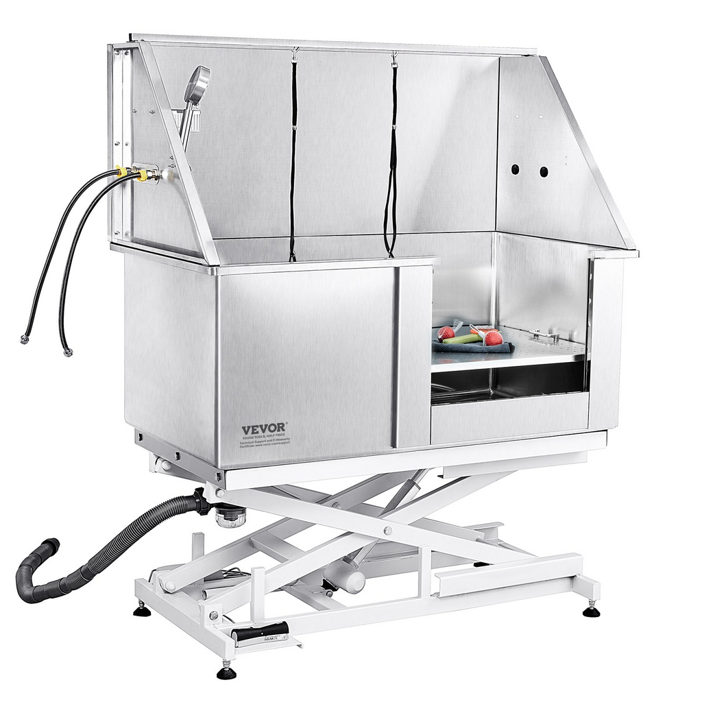 Glamorous Pups : VEVOR 50-Inch Electric Height-Adjustable Stainless Steel Dog Grooming Tub with Faucet, Soap Box & Rich Accessories (Right Door)