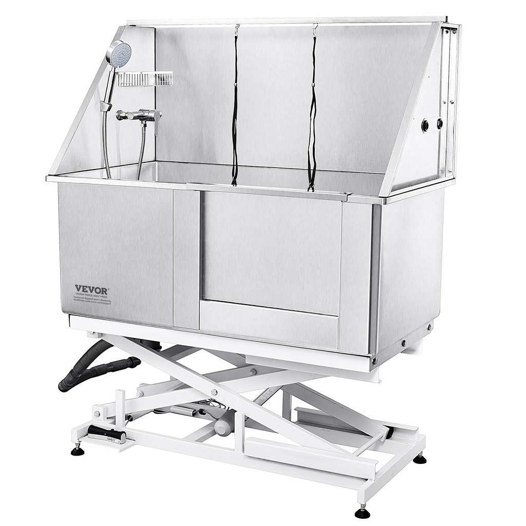 Glamorous Pups : VEVOR 50-Inch Electric Height-Adjustable Stainless Steel Dog Grooming Tub with Faucet, Soap Box & Rich Accessories (Right Door)