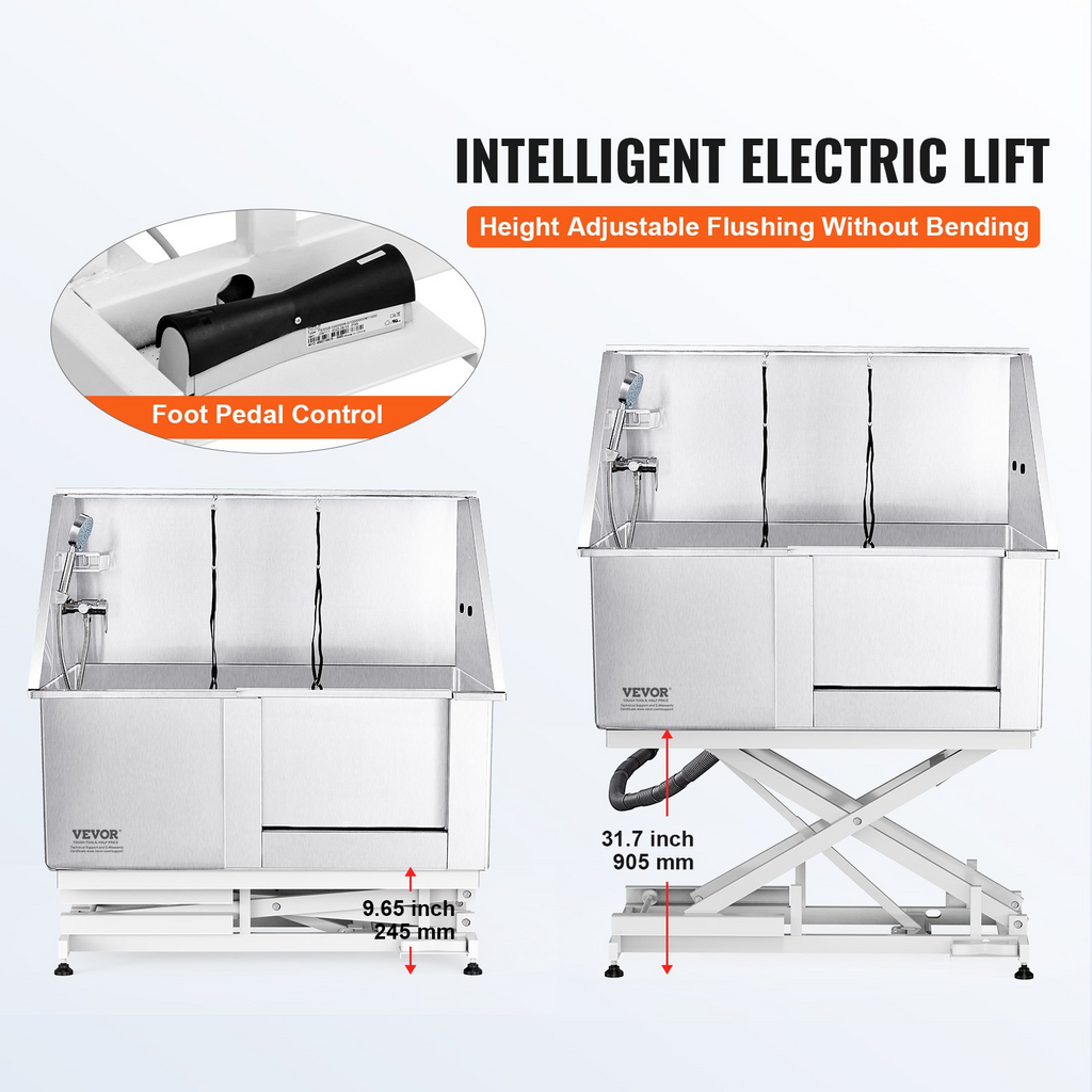 Glamorous Pups : VEVOR 50-Inch Electric Height-Adjustable Stainless Steel Dog Grooming Tub with Faucet, Soap Box & Rich Accessories (Right Door)