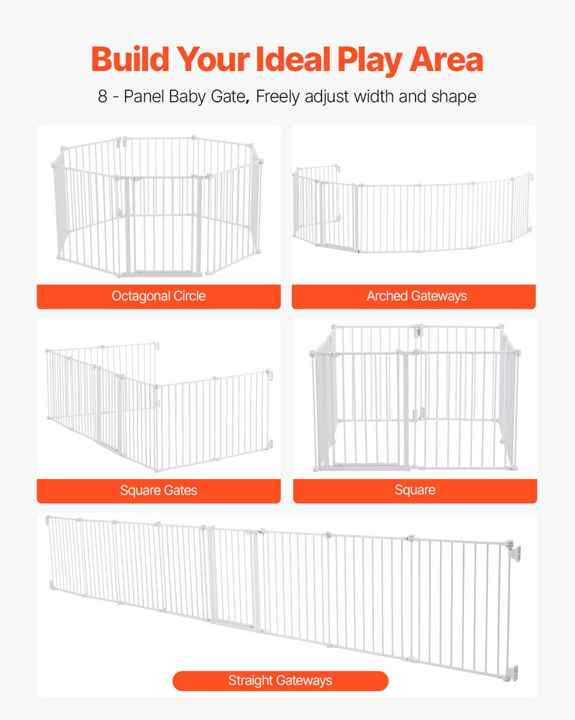 Glamorous Pups : VEVOR Baby Gate, 192 Inches Extra Wide, 28 Inches High, 8-Panel Foldable Dog & Child Safety Gate, One-Hand Open, Wall-Mount or Freestanding Fence, White