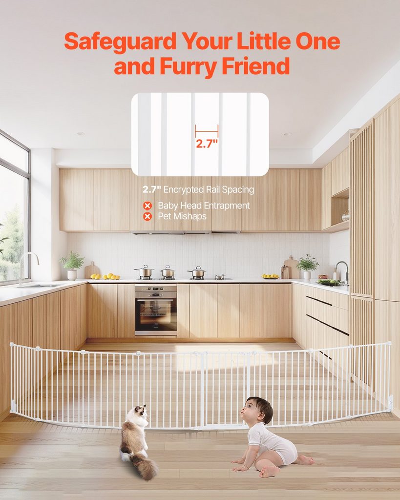 Glamorous Pups : VEVOR Baby Gate, 192 Inches Extra Wide, 28 Inches High, 8-Panel Foldable Dog & Child Safety Gate, One-Hand Open, Wall-Mount or Freestanding Fence, White