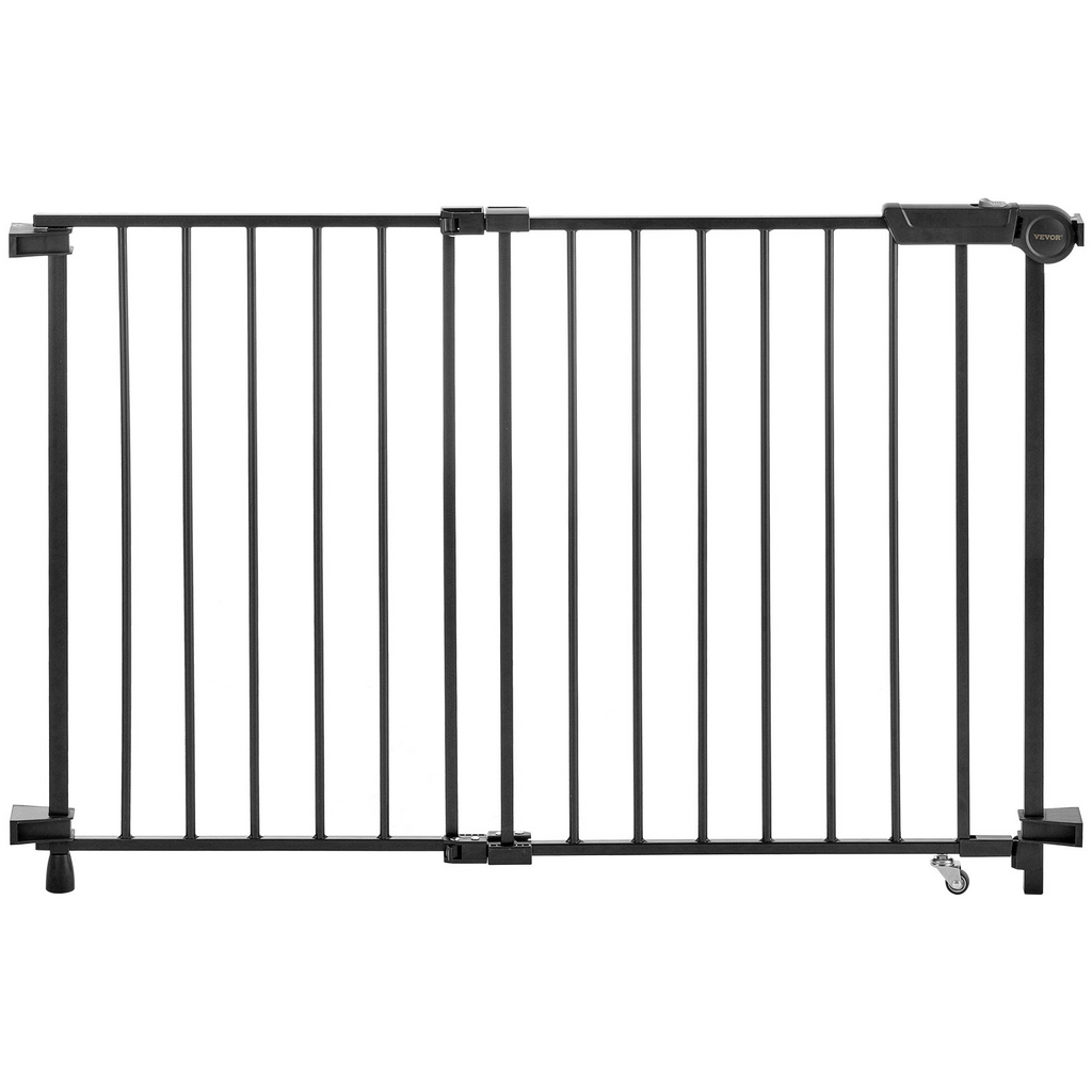 Glamorous Pups : VEVOR Baby Gate, 29.5–43 Inches Adjustable Width, 28 Inches High Dog & Child Safety Gate, No Threshold Bar, Easy Step Walk-Thru, One-Hand Open, Black