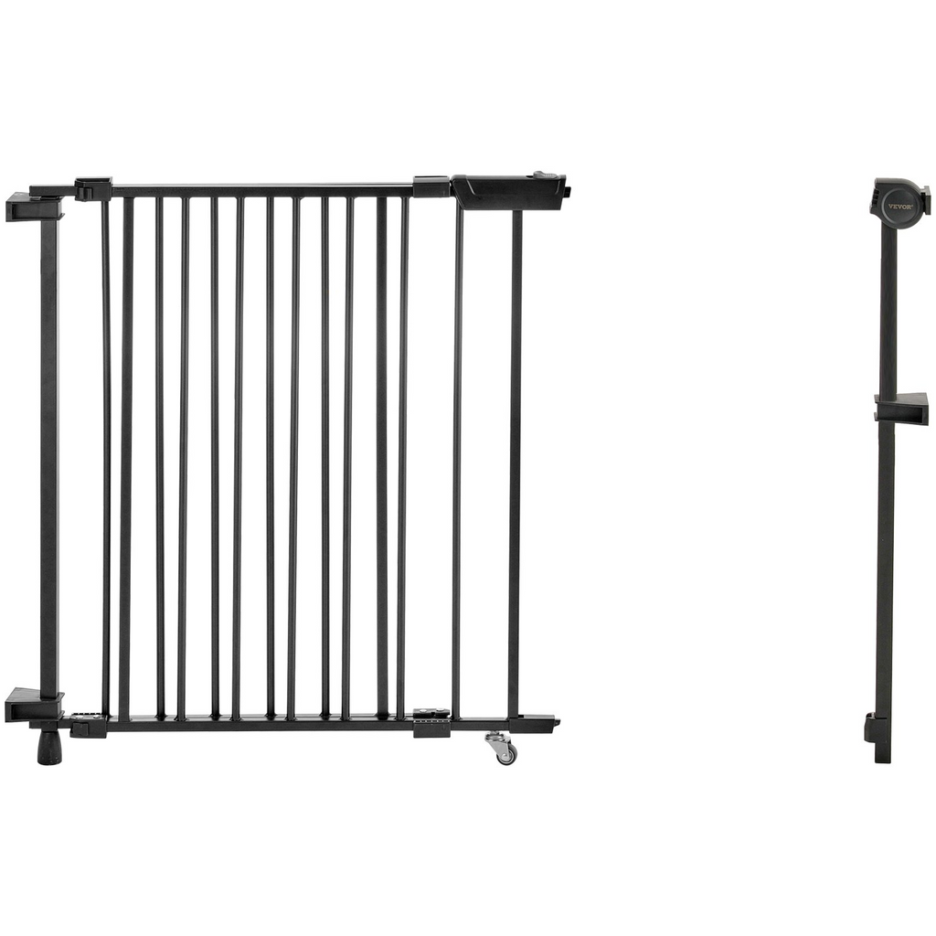 Glamorous Pups : VEVOR Baby Gate, 29.5–43 Inches Adjustable Width, 28 Inches High Dog & Child Safety Gate, No Threshold Bar, Easy Step Walk-Thru, One-Hand Open, Black
