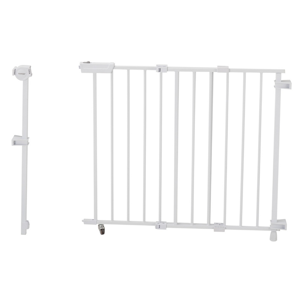 Glamorous Pups : VEVOR Baby Gate, 29.5–43 Inches Adjustable Width, 28 Inches High Dog & Child Safety Gate, No Threshold Bar, Easy Step Walk-Thru, One-Hand Open, White