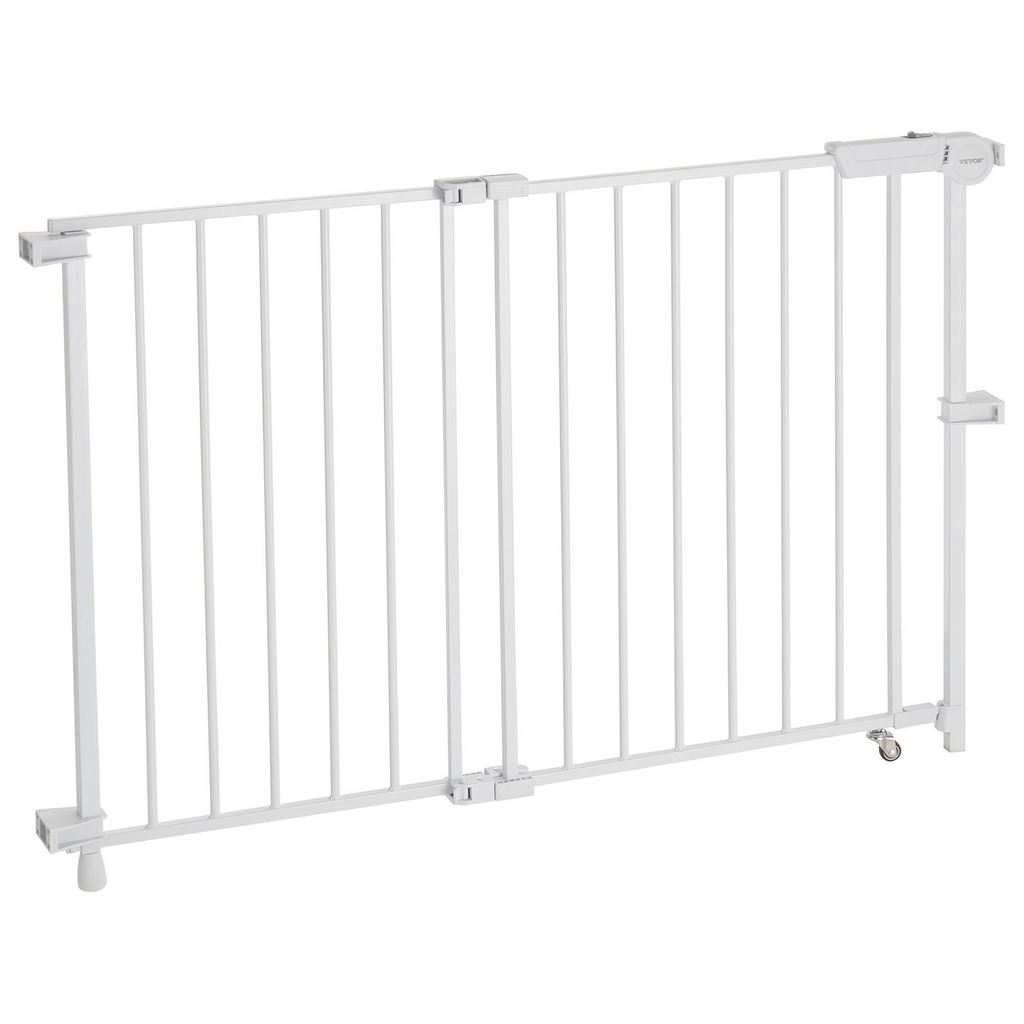 Glamorous Pups : VEVOR Baby Gate, 29.5–43 Inches Adjustable Width, 28 Inches High Dog & Child Safety Gate, No Threshold Bar, Easy Step Walk-Thru, One-Hand Open, White