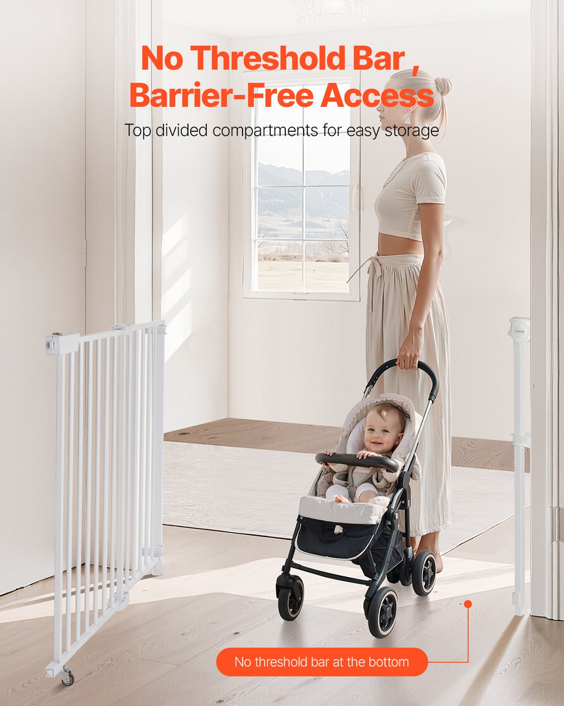 Glamorous Pups : VEVOR Baby Gate, 29.5–43 Inches Adjustable Width, 28 Inches High Dog & Child Safety Gate, No Threshold Bar, Easy Step Walk-Thru, One-Hand Open, White